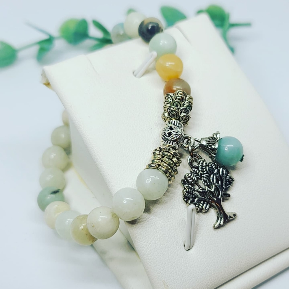 Amazonite beaded bracelet Tree of Life charm🤩